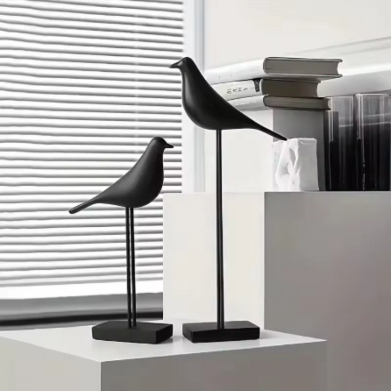 Escultura Nórdica Alba —  Pájaro Minimalista en Negro Mate
