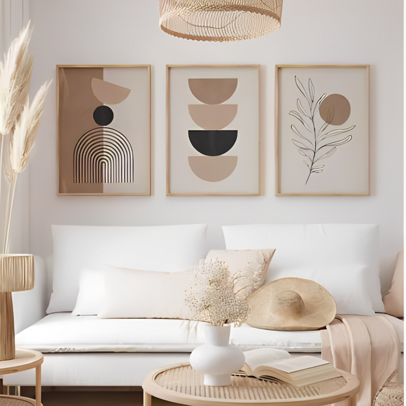 Tríptico de Cuadros Abstractos Terracota — Arte Minimalista en Tonos Neutros