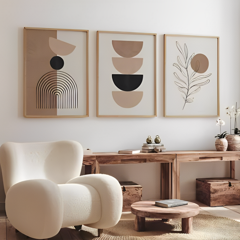 Tríptico de Cuadros Abstractos Terracota — Arte Minimalista en Tonos Neutros