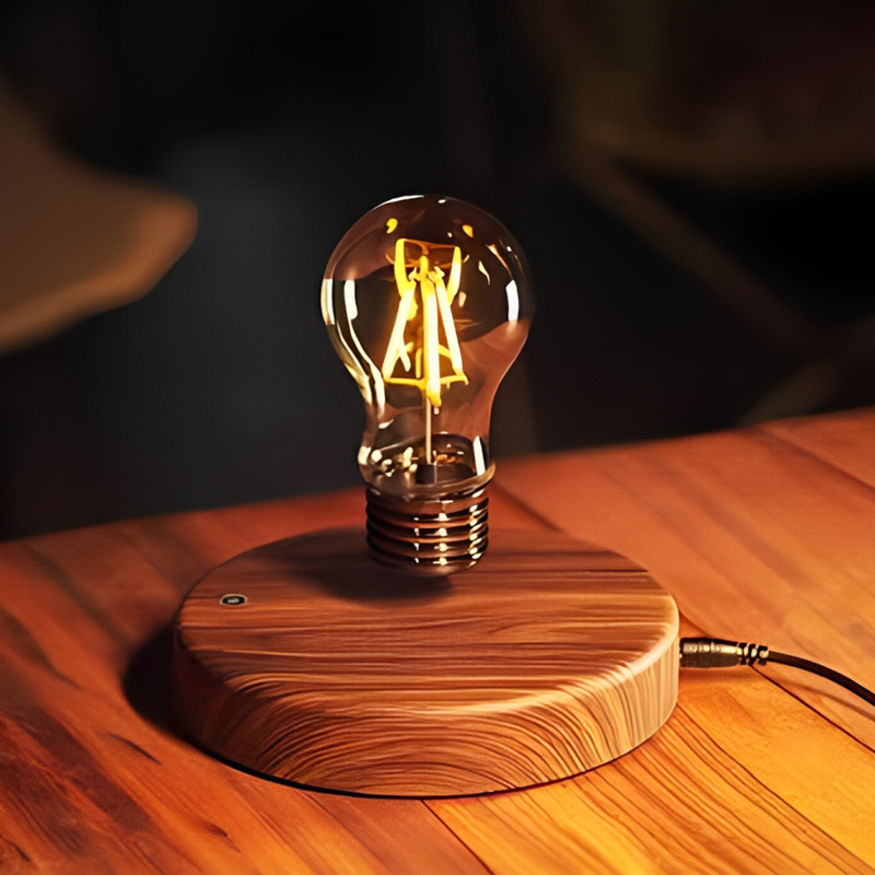 Lámpara Gravité — Luz Flotante con Base de Madera