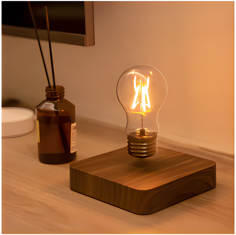 Lámpara Gravité — Luz Flotante con Base de Madera